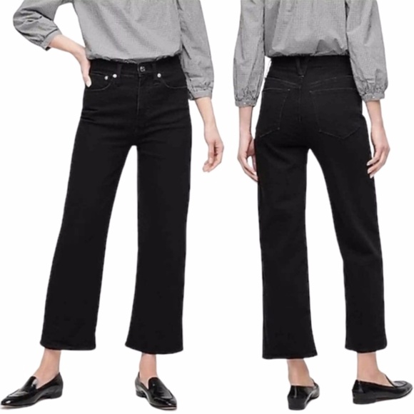 J. Crew High Rise Slim Wide Leg Cropped Jean Clean Black Size 29 - Picture 1 of 11